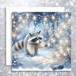 Cartão De Festividades Floresta de Natal Encantada com Racoon