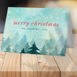 Cartão De Festividades Floresta de Neve de inverno com Aquarela Moderna