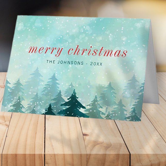 Cartão De Festividades Floresta de Neve de inverno com Aquarela Moderna (Criador carregado)