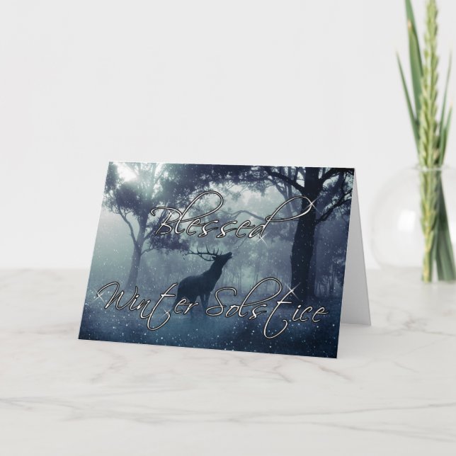 Cartão De Festividades Floresta do Cervo do Solstício de Inverno Abençoad (Frente)