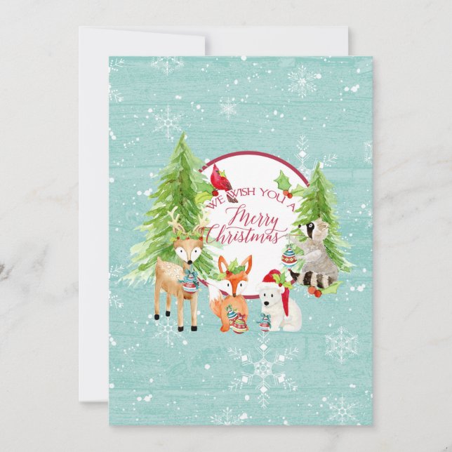 Cartão De Festividades Floresta Florestal Feliz Natal Foto Moderna (Frente)