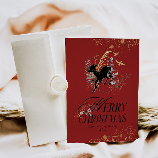 Cartão De Festividades Floresta Mágica da Lua com Foto de Natal em Ouro M (Criador carregado)