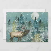 Floresta Majestosa de Alces sob Luar com Nevasca