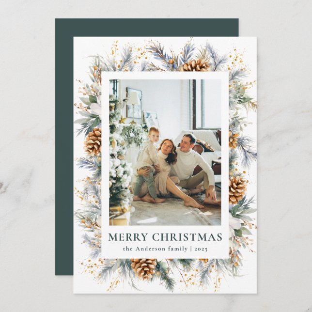 Cartão De Festividades Floresta Negra Botânica Moderna Feliz Natal Feliz (Frente/Verso)