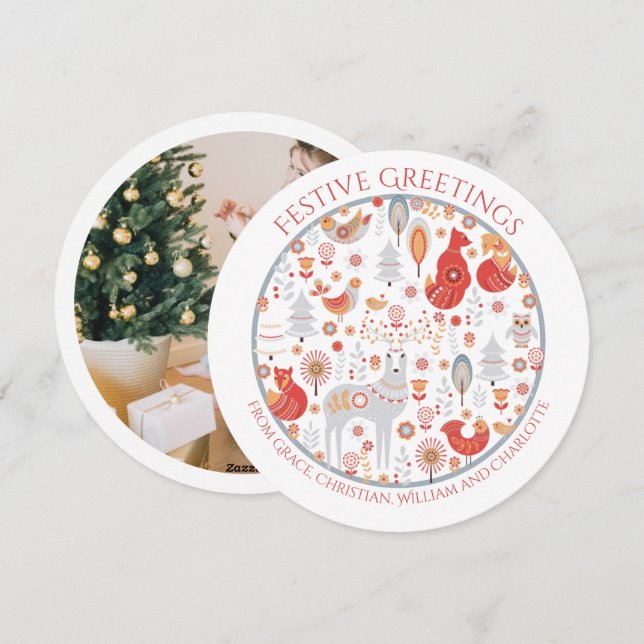 Cartão De Festividades Floresta Nórdica Escandinava Personalizada do Nata (Frente/Verso)