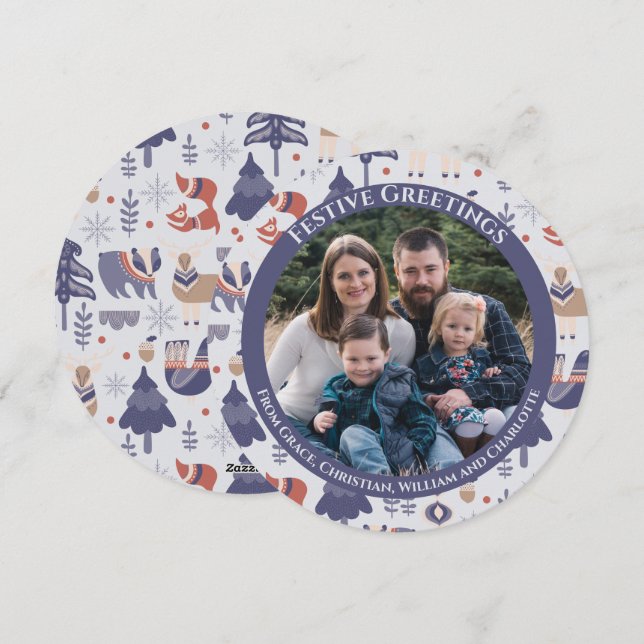 Cartão De Festividades Floresta Nórdica Escandinava Personalizada do Nata (Frente/Verso)