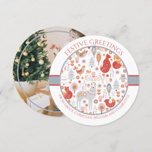 Cartão De Festividades Floresta Nórdica Escandinava Personalizada do Nata