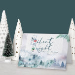 Cartão De Festividades Floresta Silenciosa Noturna de Mistura de Pinheiro<br><div class="desc">Cartão de Feriado de Aquarela com floresta nebulosa e ranhuras de pinho. A Noite Silenciosa é escrita à mão e ilustrada pela tipografia. O modelo está configurado para que você personalize a saudação de natal e adicione seu(s) nome(s) e sinal(s). Deixe vazio qualquer seção que você preferir escrever manualmente na...</div>