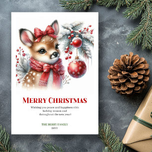 Cartão De Festividades Floresta Suave Cervo Água-forte Natal Imprimível 