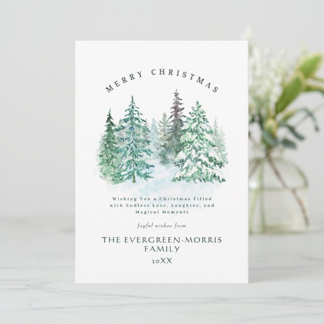 Cartão De Festividades Floresta verde d'água Feliz Natal (Em pé/Frente)
