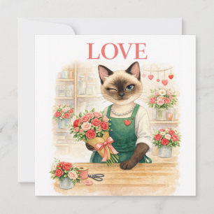 Cartão De Festividades Florista Gato com Carta de Amor para Amante
