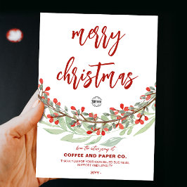 Cartão De Festividades Flower Wreath Script Feliz Natal Logotipo para Emp