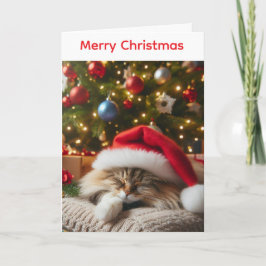 Cartão De Festividades Fluffy cat christmas card