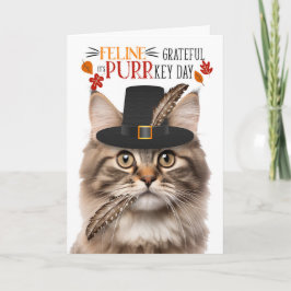 Cartão De Festividades Fluffy Tabby Cat Feline Grateful para PURRkey Day