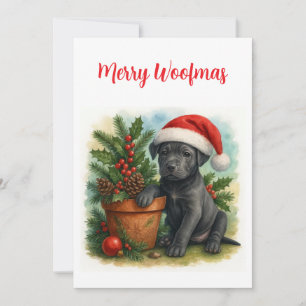 Cartão De Festividades Fofa Cachorrinho do Papai Noel Feliz Natal