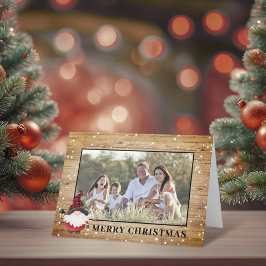 Cartão De Festividades Fofa Foto de Natal com Gnomo Lenhador Rústico