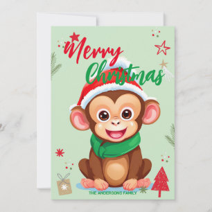 Cartão De Festividades Fofa macaco papai noel Natal Feriado Nome da famíl
