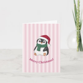Cartão De Festividades Fofa Pinguim Bebê Vestindo Chapéu de Papai Noel Na