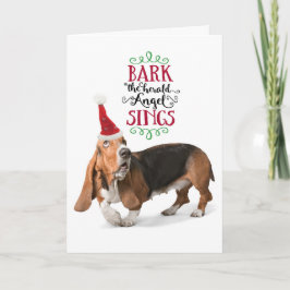 Cartão De Festividades Fofinho Basset Hound com Chapéu de Natal Feriado