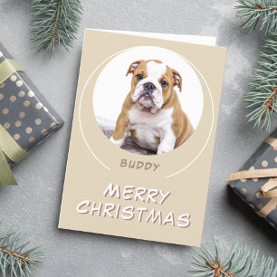 Cartão De Festividades Fofo Beige Redondo Cachorro Pet Foto Feliz Natal