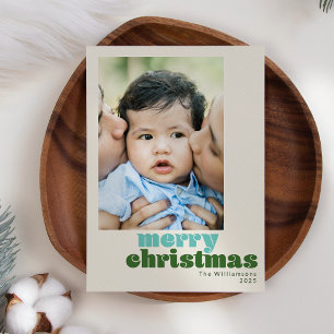 Cartão De Festividades Fofo Natal Alegre Foto Personalizada Verde Menta R