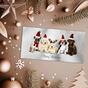 Cartão De Festividades Fofos Elfos de Natal e Cachorrinhos do Rudolph