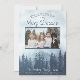 Cartão De Festividades Foggy Blue Pines Foto Rustic Watercolor Natal