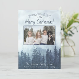 Cartão De Festividades Foggy Blue Pines Foto Rustic Watercolor Natal