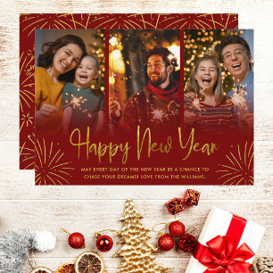 Cartão De Festividades Fogo de Artifício Dourado Caprichoso Foto Feliz An