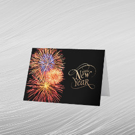 Cartão De Festividades Fogos de Artifício Ano Novo Dourado