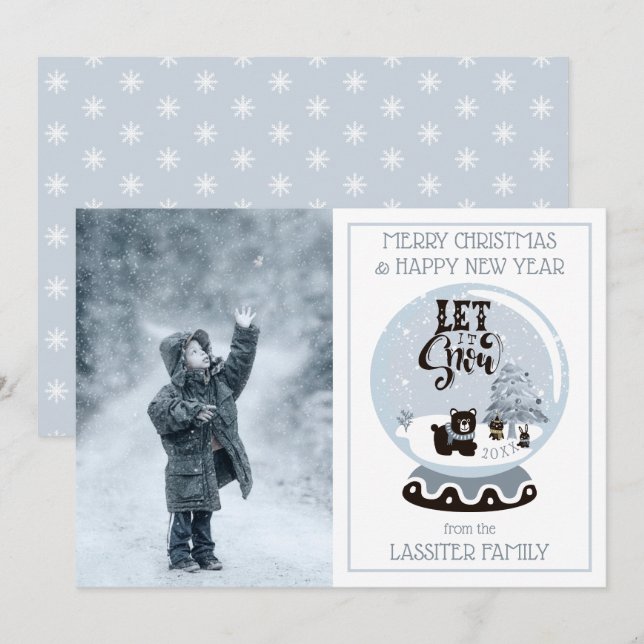 Cartão De Festividades Foguete Neve Animais Florestais Natal Deixe Neve H (Frente/Verso)