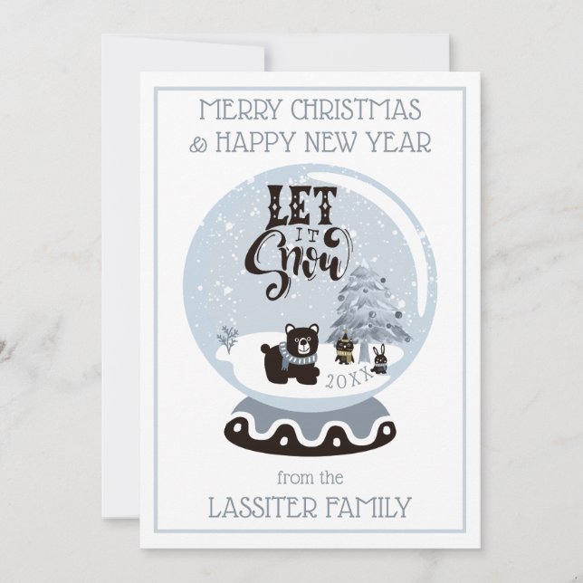 Cartão De Festividades Foguete Neve Animais Florestais Natal Deixe Neve H (Frente)