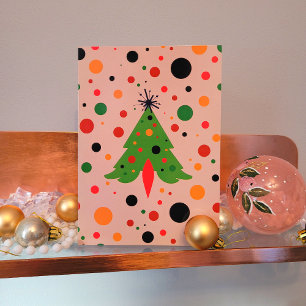 Cartão De Festividades Foguete Retro da Árvore de Natal Moderna do meio s