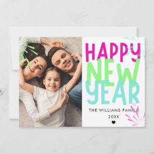 Cartão De Festividades Foguetes Coloridos Feliz Ano Novo 2026 Foto 