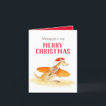 Cartão De Festividades Foi para a praia um doce canguru no Natal<br><div class="desc">Vai à praia este Natal? Conte a sua família e amigos com esta linda foto de férias de canguru e cartão de saudação. Cor aquosa original de um canguru branco em uma camisa de férias carregando prancha de surfe e vestida e chapéu de Papai Noel de Sarah Trett para www.mylittleeden.com...</div>