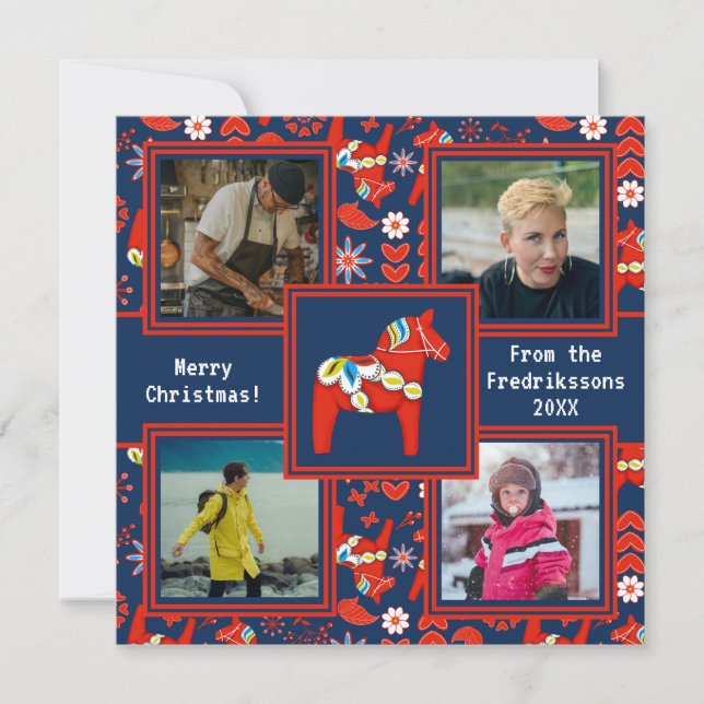 Cartão De Festividades FolArt Red Dala Horse Padrão 4 Foto (Frente)