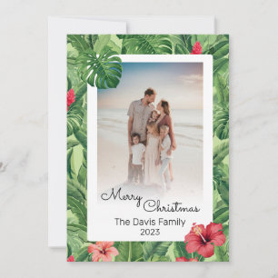 Cartão De Festividades Folha de Folha Tropical de Foto da Família Feliz d