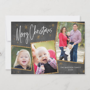 Cartão De Festividades Folha de Natal com Colagem de Fotografias Falsa Gl