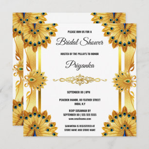 Cartão De Festividades Folha de penas de pavão luxuoso, de ouro, elegante