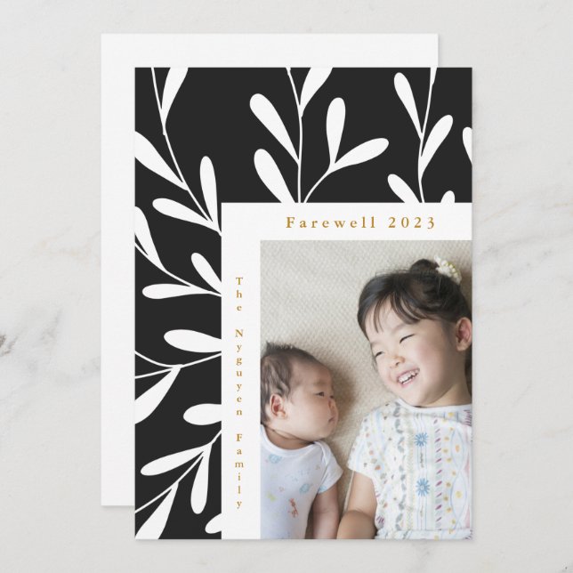 Cartão De Festividades Folha de Quadro Preto e Branco Foto de Adeus 2023 (Frente/Verso)