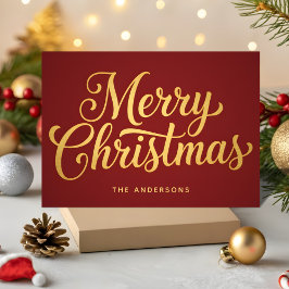 Cartão De Festividades Folha Dourada Retro Script Feliz Natal