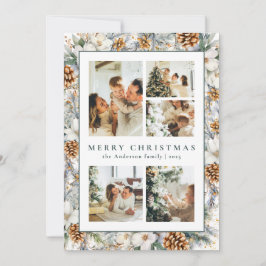 Cartão De Festividades Folhagem Botânica da Aquarela Natal Elegante