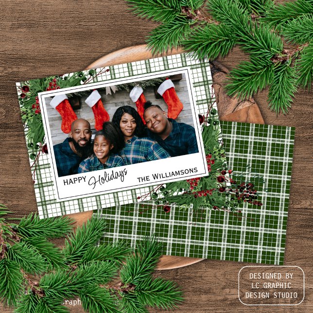 Cartão De Festividades Folhagem Botânica de Berries Vermelhos Clássicos (Criador carregado)