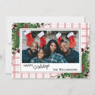 Cartão De Festividades Folhagem Botânica de Berries Vermelhos Clássicos