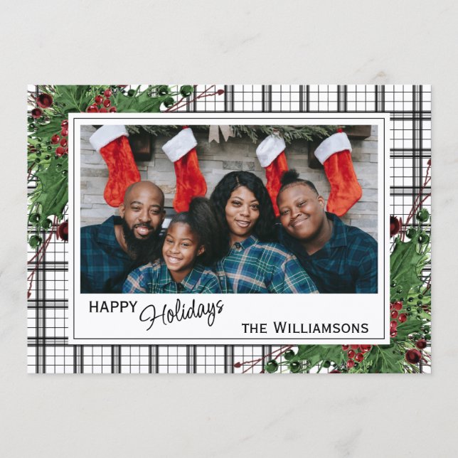 Cartão De Festividades Folhagem Botânica de Berries Vermelhos Clássicos (Frente)