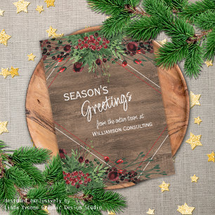 Cartão De Festividades Folhagem Botânica Holly Verde de Berries Vermelhos