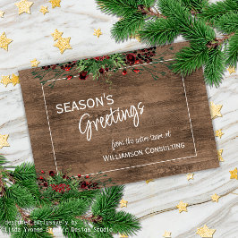 Cartão De Festividades Folhagem Botânica Holly Verde de Berries Vermelhos