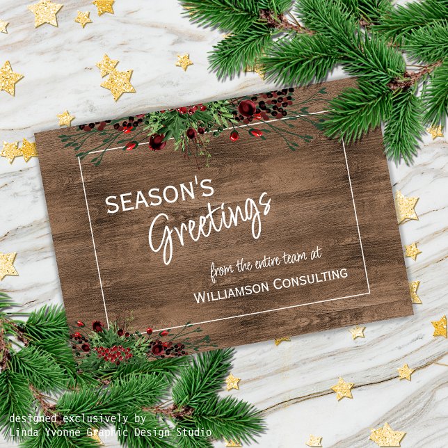 Cartão De Festividades Folhagem Botânica Holly Verde de Berries Vermelhos (Criador carregado)