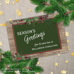 Cartão De Festividades Folhagem Botânica Holly Verde de Berries Vermelhos