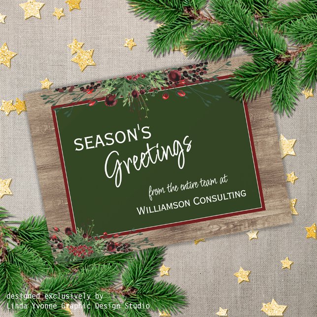 Cartão De Festividades Folhagem Botânica Holly Verde de Berries Vermelhos (Criador carregado)